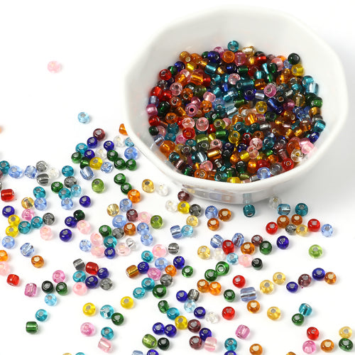 Seed Beads, Glass, Silver Lined, Mixed Colors, #8, Round, 3mm - BEADED CREATIONS