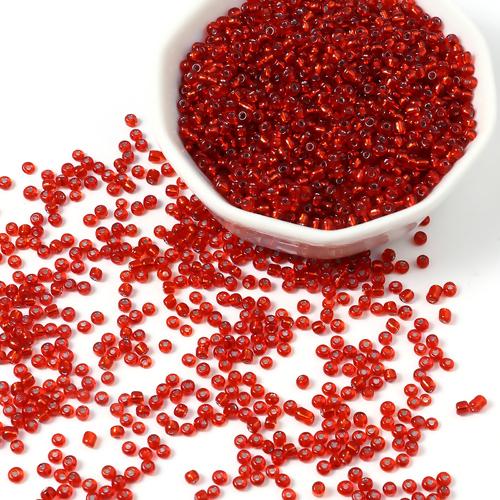 Seed Beads, Glass, Silver Lined, Red, #6, Round, 4mm - BEADED CREATIONS
