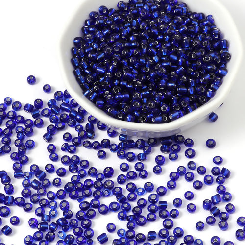 Seed Beads, Glass, Silver Lined, Royal Blue, #6, Round, 4mm - BEADED CREATIONS
