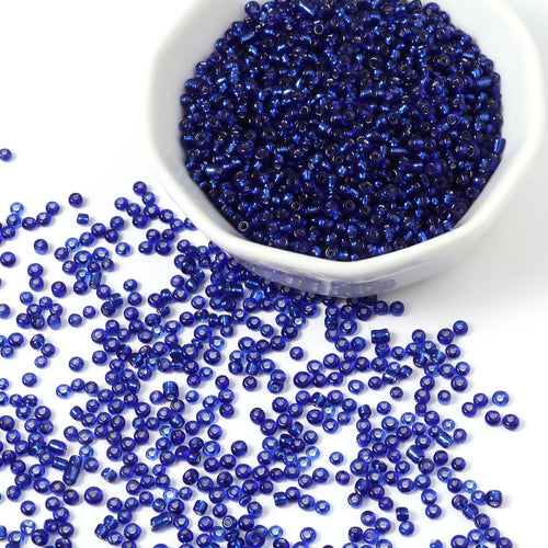 Seed Beads, Glass, Silver Lined, Royal Blue, #8, Round, 3mm - BEADED CREATIONS