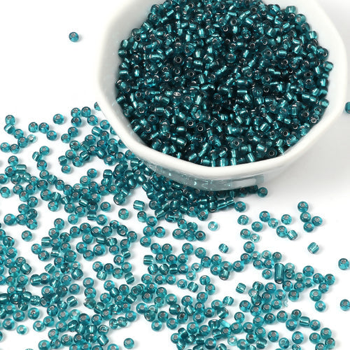 Seed Beads, Glass, Silver Lined, Teal, #6, Round, 4mm - BEADED CREATIONS