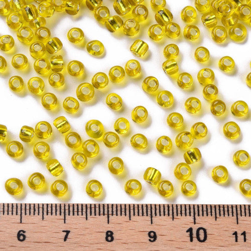 Seed Beads, Glass, Silver Lined, Yellow, #6, Round, 4mm - BEADED CREATIONS