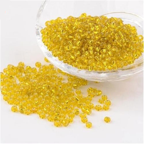 Seed Beads, Glass, Silver Lined, Yellow, #8, Round, 3mm - BEADED CREATIONS