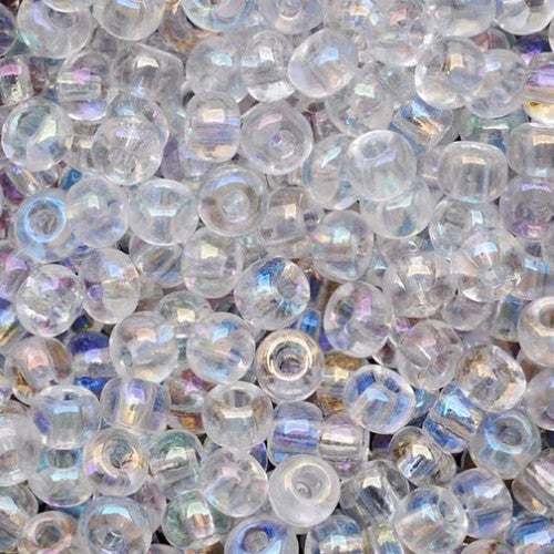 Seed Beads, Glass, Transparent, #6, Round, Rainbow, Clear, 4mm - BEADED CREATIONS