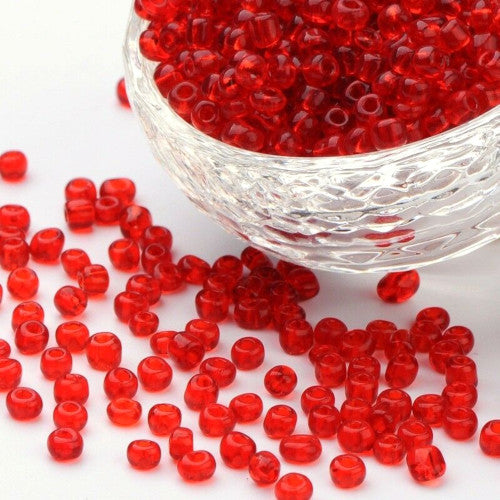 Seed Beads, Glass, Transparent, #8, Round, Crimson, 3mm - BEADED CREATIONS