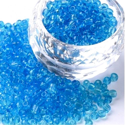 Seed Beads, Glass, Transparent, #8, Round, Deep Sky Blue, 3mm - BEADED CREATIONS