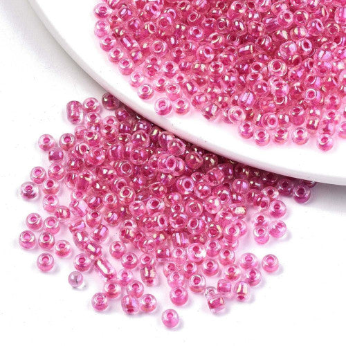 Seed Beads, Glass, Transparent, Inside Color, Camellia, Rainbow, #8, Round, 3mm - BEADED CREATIONS
