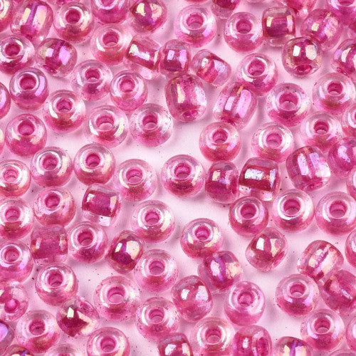 Seed Beads, Glass, Transparent, Inside Color, Camellia, Rainbow, #8, Round, 3mm - BEADED CREATIONS