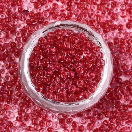 Seed Beads, Glass, Transparent, Inside Color, Crimson, Luster, #8, Round, 3mm - BEADED CREATIONS