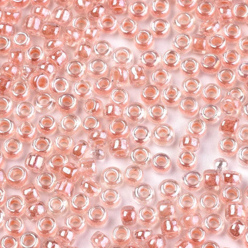 Seed Beads, Glass, Transparent, Inside Color, Dark Salmon, Luster, #8, Round, 3mm - BEADED CREATIONS
