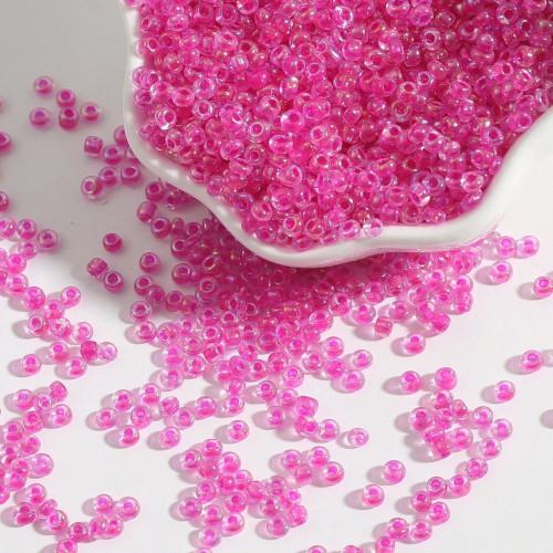 Seed Beads, Glass, Transparent, Inside Color, Fuchsia, Luster, #8, Round, 3mm - BEADED CREATIONS