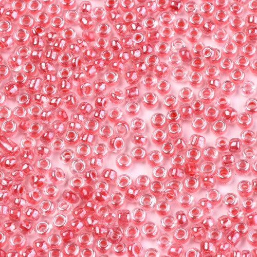 Seed Beads, Glass, Transparent, Inside Color, Light Coral, Luster, #8, Round, 3mm - BEADED CREATIONS