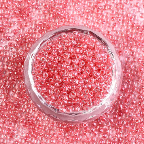 Seed Beads, Glass, Transparent, Inside Color, Light Coral, Luster, #8, Round, 3mm - BEADED CREATIONS