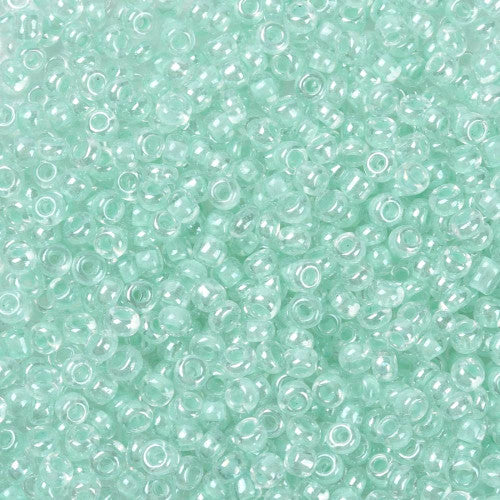 Seed Beads, Glass, Transparent, Inside Color, Light Cyan, Luster, #8, Round, 3mm - BEADED CREATIONS
