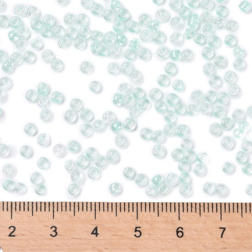 Seed Beads, Glass, Transparent, Inside Color, Light Cyan, Luster, #8, Round, 3mm - BEADED CREATIONS