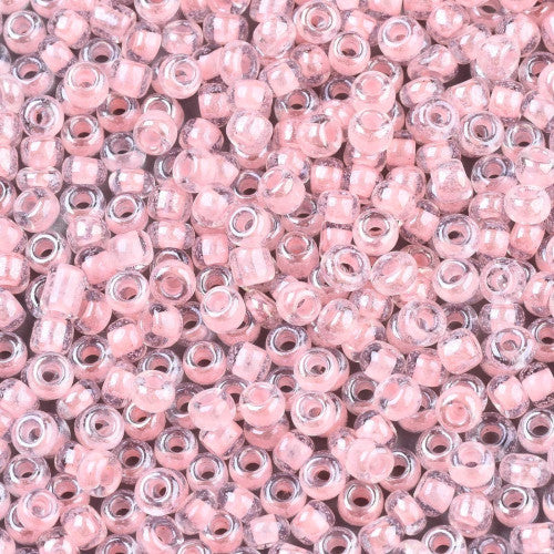 Seed Beads, Glass, Transparent, Inside Color, Pink, Luster, #8, Round, 3mm - BEADED CREATIONS