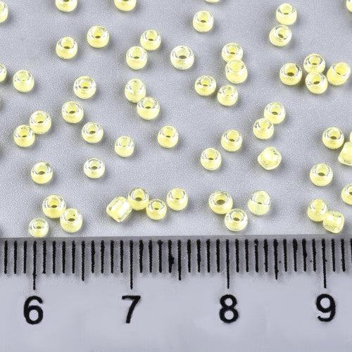Seed Beads, Glass, Transparent, Inside Color, Yellow, Luster, #8, Round, 3mm - BEADED CREATIONS