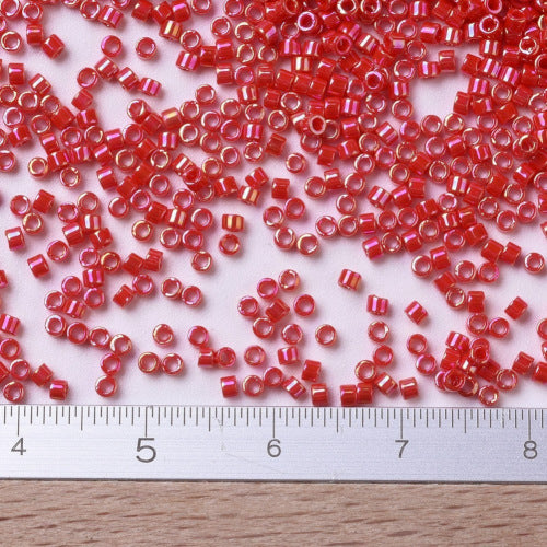 Seed Beads, MIYUKI Delica®, Cylinder, Japanese Seed Beads, 11/0, (DB0159), Opaque Vermilion Red AB - BEADED CREATIONS