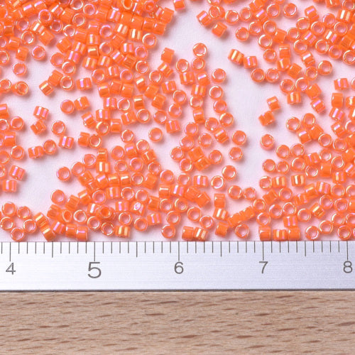 Seed Beads, MIYUKI Delica®, Cylinder, Japanese Seed Beads, 110, (DB0161), Opaque Orange AB - BEADED CREATIONS