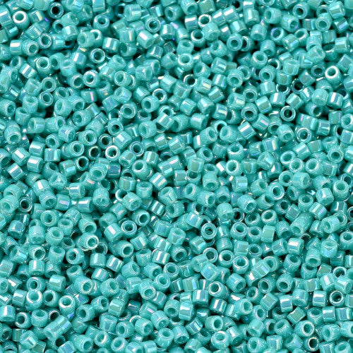 Seed Beads, MIYUKI Delica®, Cylinder, Japanese Seed Beads, 110, (DB0166), Opaque Turquoise Green AB - BEADED CREATIONS