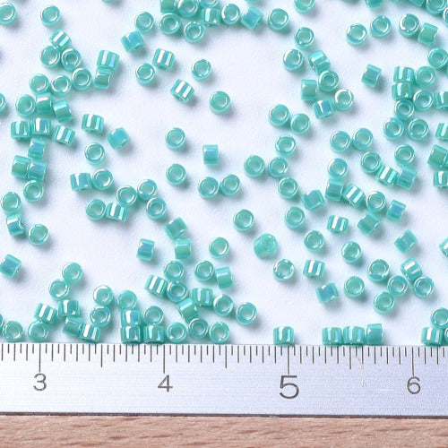 Seed Beads, MIYUKI Delica®, Cylinder, Japanese Seed Beads, 110, (DB0166), Opaque Turquoise Green AB - BEADED CREATIONS