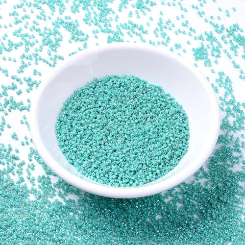 Seed Beads, MIYUKI Delica®, Cylinder, Japanese Seed Beads, 110, (DB0166), Opaque Turquoise Green AB - BEADED CREATIONS