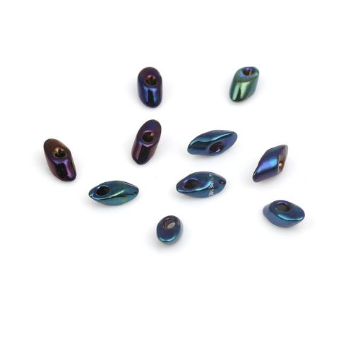 Seed Beads, Miyuki, Long Magatama, Opaque, Metallic, Rainbow, Peacock Blue, 8mm - BEADED CREATIONS