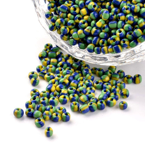 Seed Beads, Three-Tone, Seep Glass Beads, Round, Opaque, Green, Yellow, Blue, #8, 3mm - BEADED CREATIONS