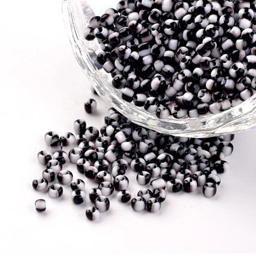 Seed Beads, Two-Tone, Seep Glass Beads, Round, Opaque, Black, White, #8, 3mm - BEADED CREATIONS