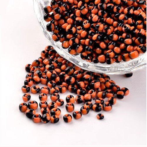 Seed Beads, Two-Tone, Seep Glass Beads, Round, Opaque, Orange, Black, #8, 3mm - BEADED CREATIONS