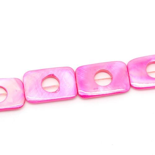 Shell Beads, Mother Of Pearl, Fuchsia, AB, Dyed, Flat, Rectangle With Center Opening, 3cm - BEADED CREATIONS
