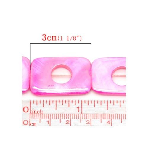 Shell Beads, Mother Of Pearl, Fuchsia, AB, Dyed, Flat, Rectangle With Center Opening, 3cm - BEADED CREATIONS