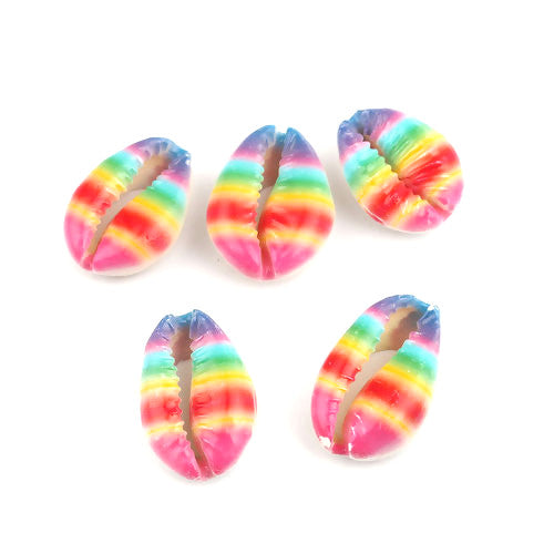 Shell Beads, Natural, Conch Shell, Cowrie, Rainbow, Striped, Painted, 25mm - BEADED CREATIONS