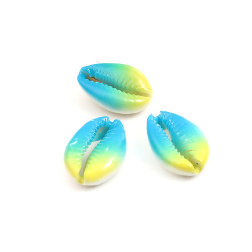Shell Beads, Natural, Cowrie, Conch Shell, Dyed, Yellow And Blue, Ombre, 23mm. Sold Individually - BEADED CREATIONS