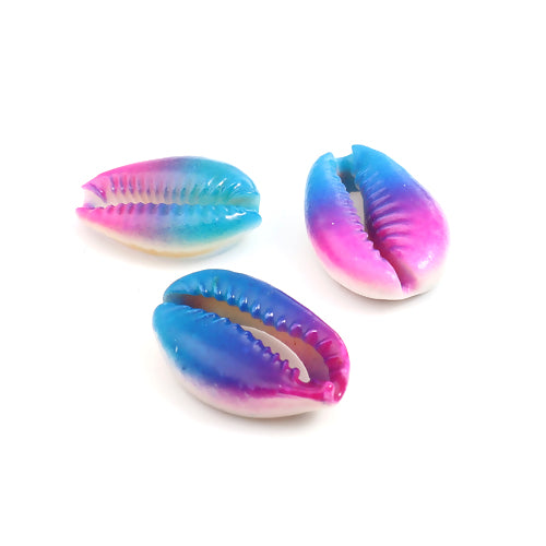 Shell Beads, Natural, Cowrie, Conch Shell, Dyed, Fuchsia And Blue, Ombre, 23mm. Sold Individually - BEADED CREATIONS