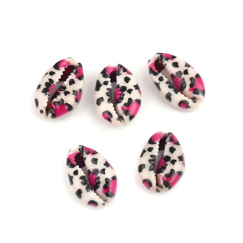 Shell Beads, Natural, Cowrie, Conch Shell, Fuchsia, Black, Leopard Print, 25mm - BEADED CREATIONS