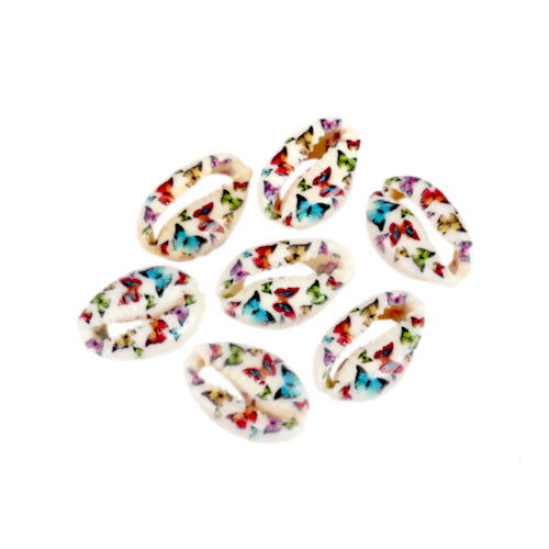 Shell Beads, Natural, Cowrie, Conch Shell, Multicolored, Butterflies, 25mm - BEADED CREATIONS