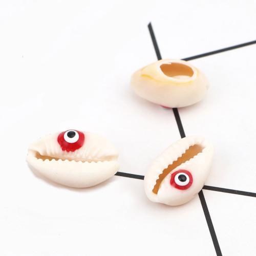 Shell Beads, Natural, Cowrie, Conch Shell, Painted, Red And White, Evil Eye, 20mm - BEADED CREATIONS