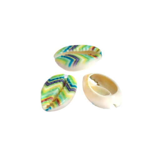 Shell Beads, Natural, Cowrie, Conch Shell, Rainbow, Striped Pattern, 25mm - BEADED CREATIONS