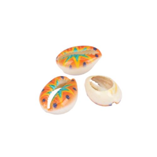 Shell Beads, Natural, Cowrie, Painted, Orange, Green, Conch Shell, 25mm - BEADED CREATIONS