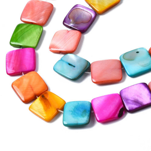 Shell Beads, Natural, Freshwater, Dyed, Square, Mixed Colors, 12-13mm - BEADED CREATIONS