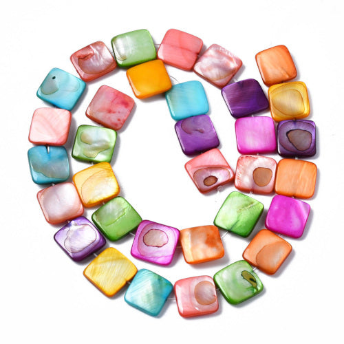 Shell Beads, Natural, Freshwater, Dyed, Square, Mixed Colors, 12-13mm - BEADED CREATIONS