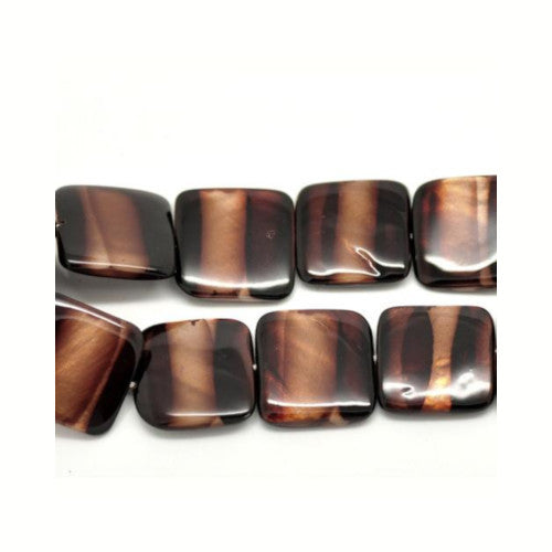 Shell Beads, Natural,  Square, Dyed, Brown, Striped, Mother Of Pearl, 20mm - BEADED CREATIONS