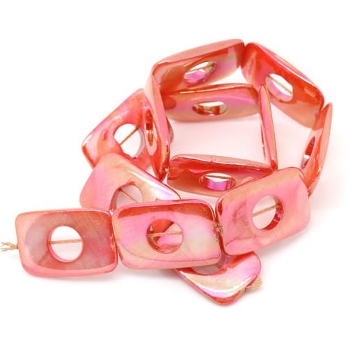 Shell Beads, Rectangle, Mother Of Pearl, Peach AB, 30mm - BEADED CREATIONS