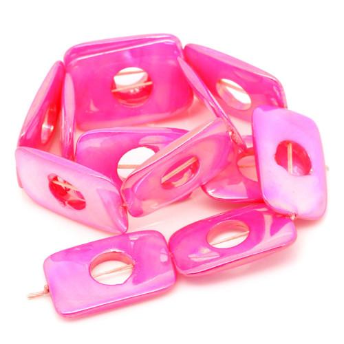 Shell Beads, Rectangle, Mother Of Pearl, Rose Pink AB, 30mm - BEADED CREATIONS