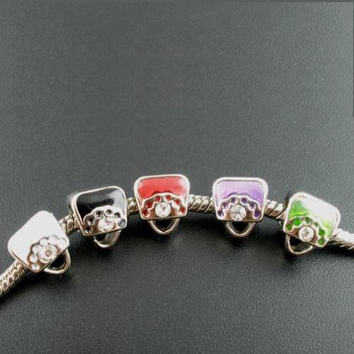 Silver Tone Enamel Purse Charm Beads Assorted Colors - BEADED CREATIONS
