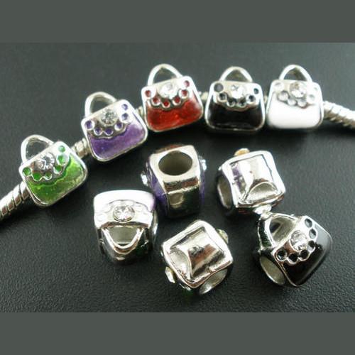 Silver Tone Enamel Purse Charm Beads Assorted Colors - BEADED CREATIONS