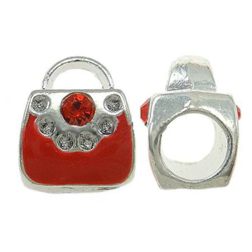 Silver Tone Red Enamel Purse Charm Beads - BEADED CREATIONS