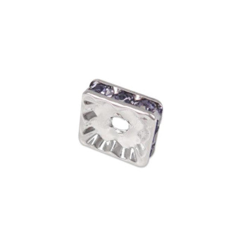 Squaredelle Spacer Beads, With Amethyst Crystals, Silver Plated, 10mm - BEADED CREATIONS