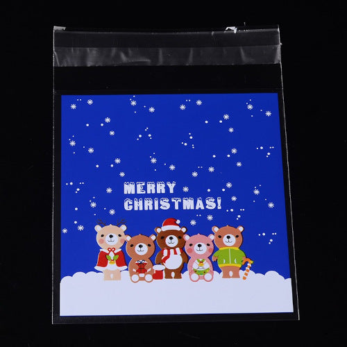 Storage Bags, Self-Adhesive, OPP Cellophane Bags, Rectangle, Cartoon, Christmas Theme, Blue, 14cm - BEADED CREATIONS